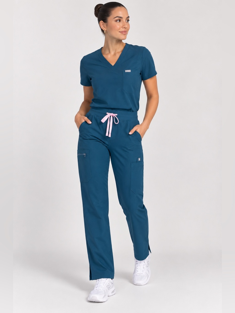 FIGS Yola High Waisted Scrub Pants S Tall Caribbean Blue Pink Drawstring
